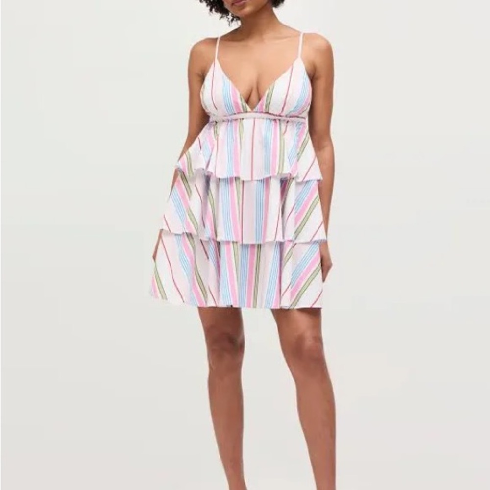 NWT HILL HOUSE Rainbow Stripe Ruffle Tiered Babydoll Gigi Dress XS
